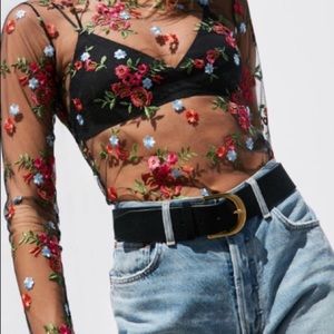 UO black mesh flower long sleeve top🌹